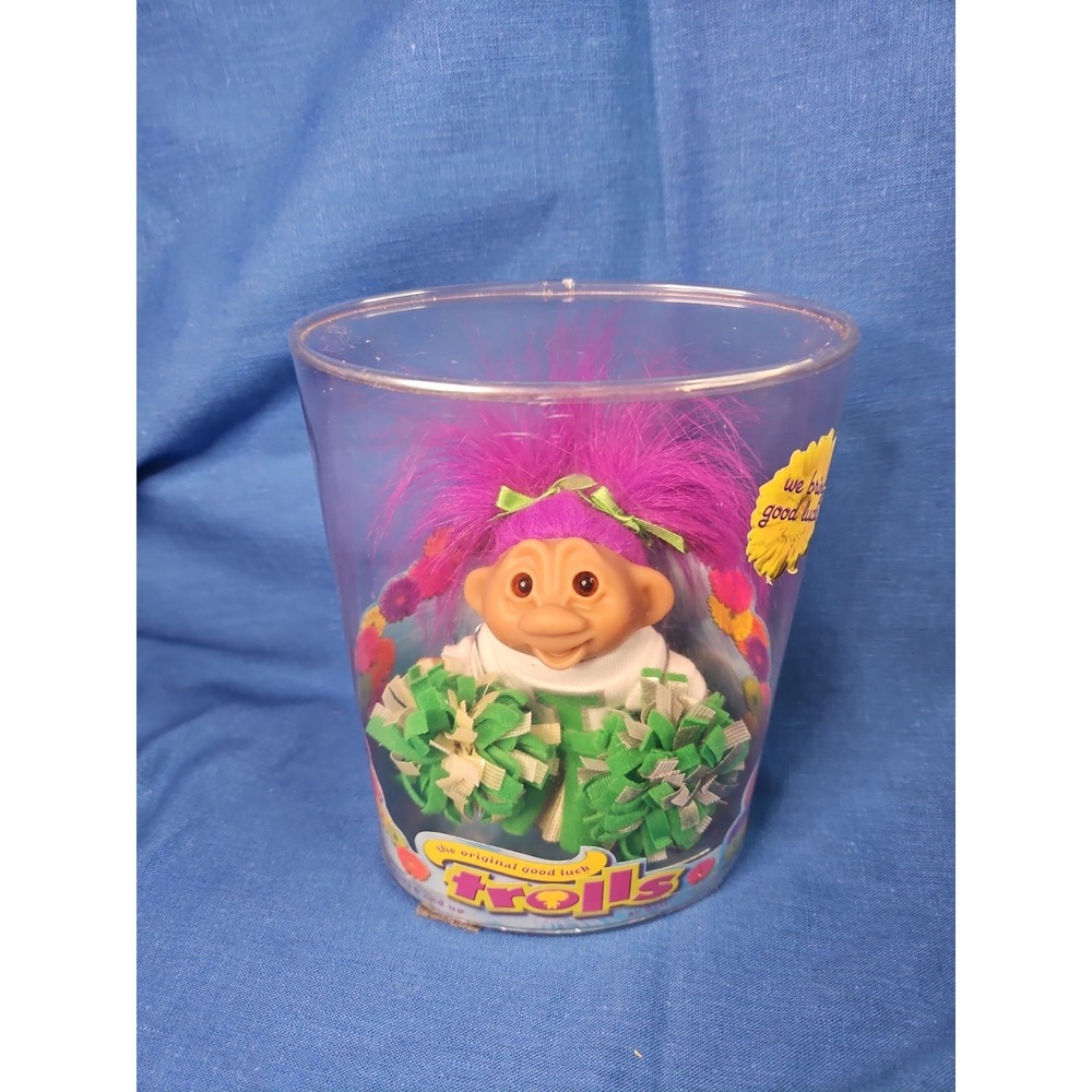 Vintage Y2K‎ Cheerleader Troll Doll 2006 Pom Poms Pink Hair Dam Doll New Sealed
